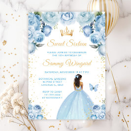 Light Blue Mörk Skin Princess Sweet sixteen Inbjudningar