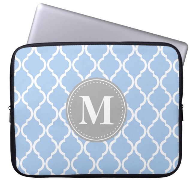 Light Blue Moroccan Lattice Grått Monogram Laptop Fodral (Framsidan)