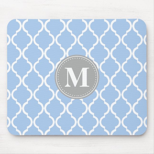 Light Blue Moroccan Lattice Grått Monogram Musmatta (Framsidan)