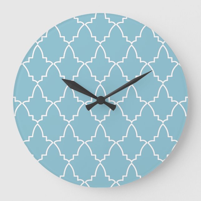 Light Blue Moroccan Lattice Mönster Stor Klocka (Framsida)