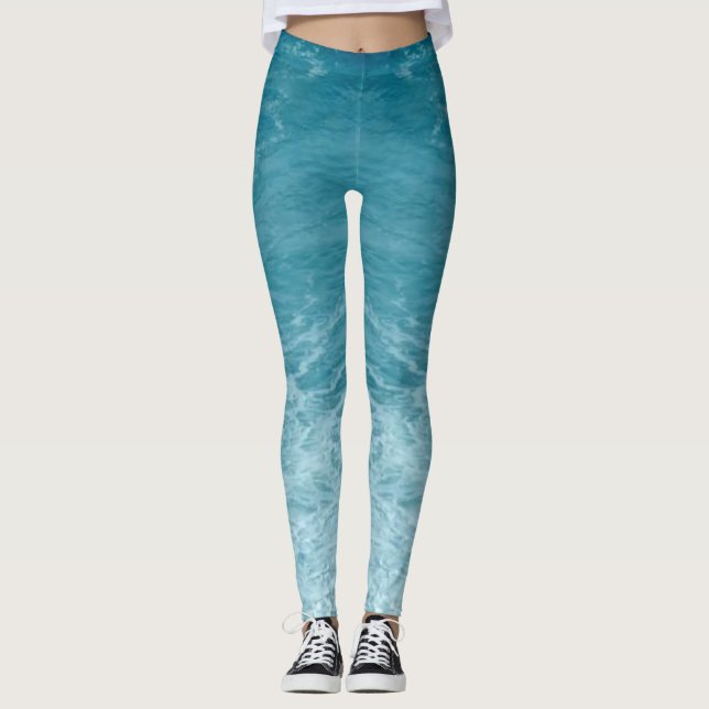 Light Blue Music Ocean Vinkar Inspiron Leggings (Framsida)