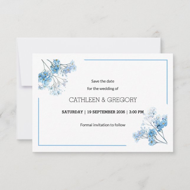 Light Blue Natural Watercolor Floral Wedding Spara Datumet (Framsida)