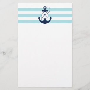 Light Blue Nautical Anchor med Monogram Brevpapper