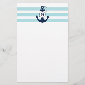 Light Blue Nautical Anchor med Monogram Brevpapper