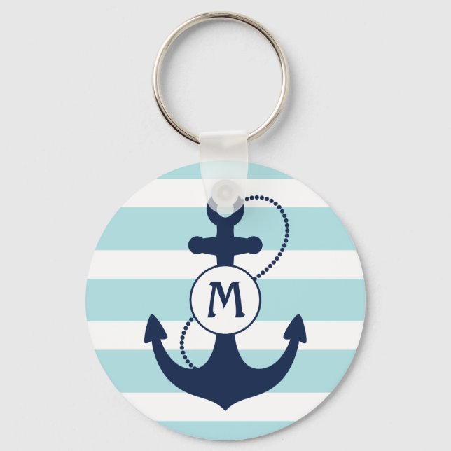 Light Blue Nautical Anchor Monogram Nyckelring (Framsida)