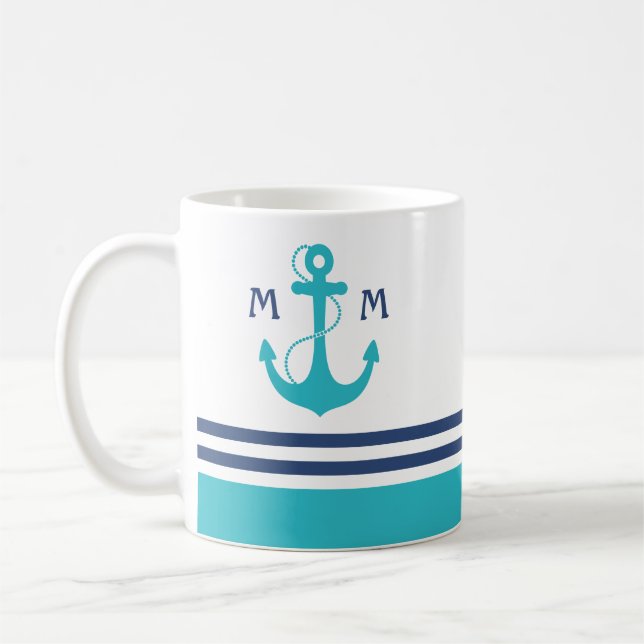 Light Blue Nautical Monogram Kaffemugg (Vänster)