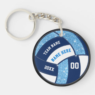 Light Blue, Navy Blue, White Volleyball Keychains