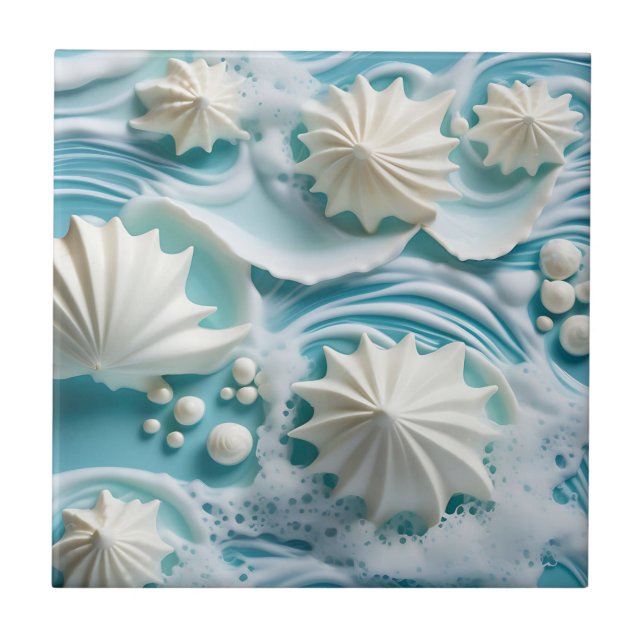 Light Blue Ocean Background med Seashells Kakelplatta (Framsidan)