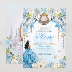 Light Blue och Guld Cinderella Princess Sweet 16 Inbjudningar