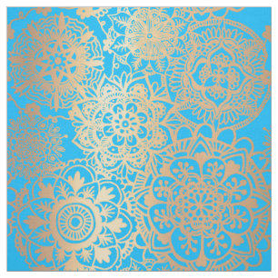 Light Blue och Guld Mandala Mönster Tyg