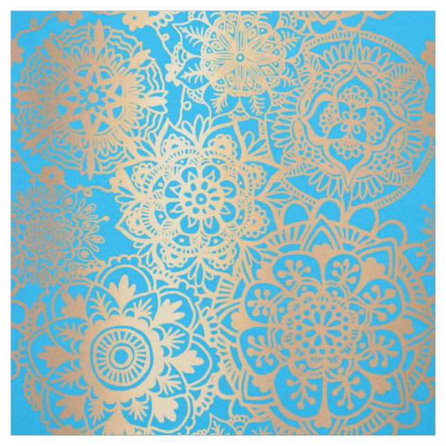 Light Blue och Guld Mandala Mönster Tyg (Provkarta)