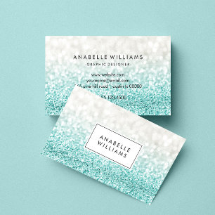 Light Blue Ombre Glitter och Bokeh Mönster Visitkort