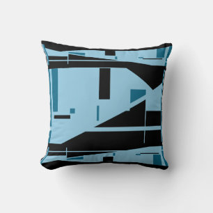 Light Blue on Black Classic Mediterranean Mosaic Kudde