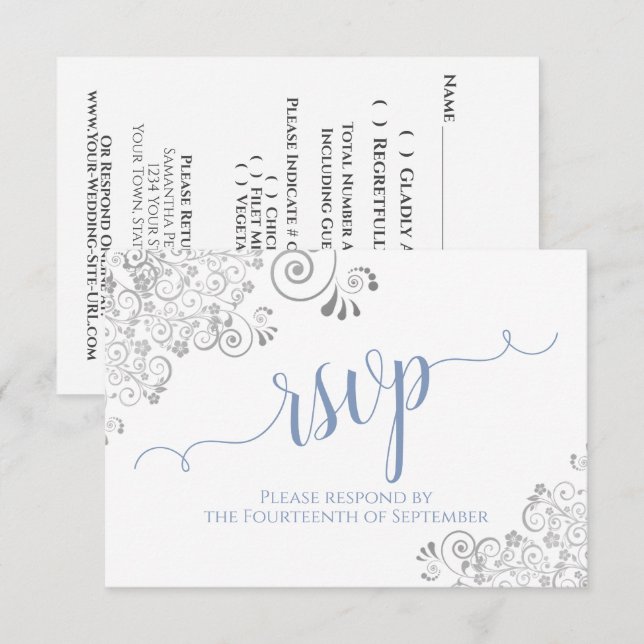 Light Blue on White Elegant Calligraphy Bröllop OSA Kort (Fram/baksida)