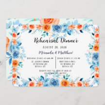 Light Blue Orange Paint Peony Rehearsal Dinner