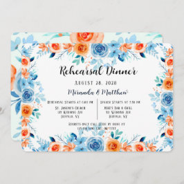 Light Blue Orange Paint Peony Rehearsal Dinner Inbjudningar