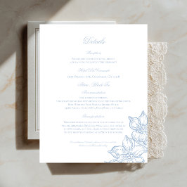 Light Blue Outline Floral Wedding Details Card Tilläggskort