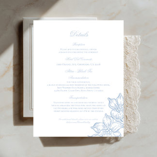 Light Blue Outline Floral Wedding Details Card Tilläggskort