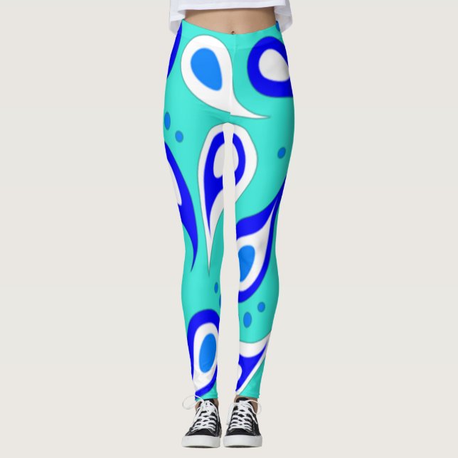 Light Blue Paisley Mönster Leggings (Framsida)