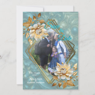 Light Blue-Palette på Bronze Guld Barogue design Inbjudningar