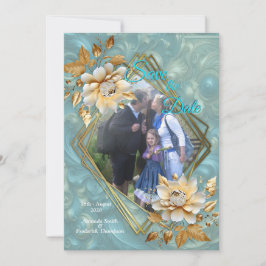 Light Blue-Palette på Bronze Guld Barogue design Inbjudningar