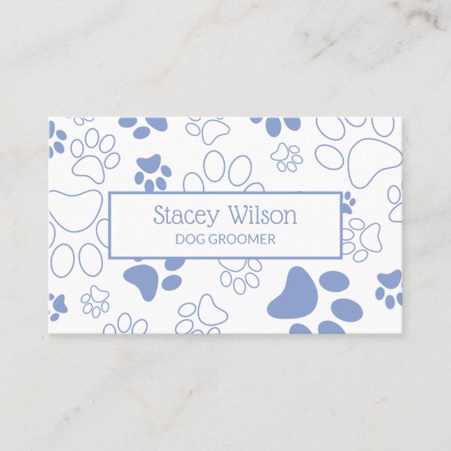 Light Blue Paw Print Dog Walker | Pet Sitter Visitkort (Framsida)
