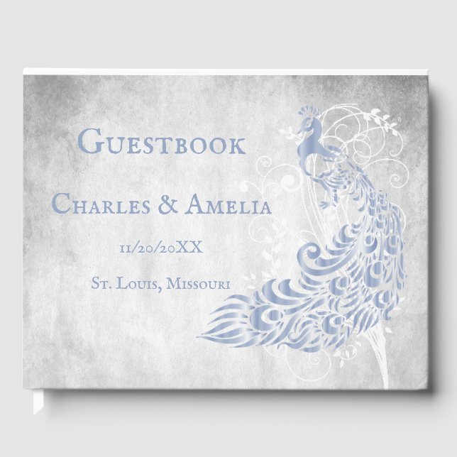 Light Blue Peacock Löv Vine Bröllop Guestbook Gästböcker (Framsida)
