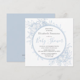 Light Blue Peony Modern Blommigt Toile Baby Shower Inbjudningar