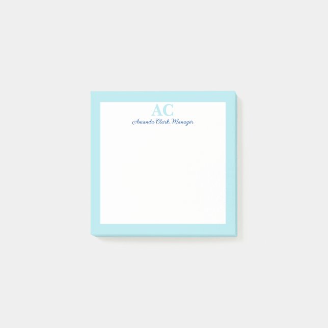 Light Blue Personlig Monogram Namn Post-it Block (Framsida)