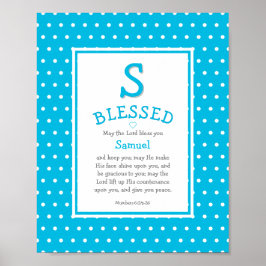 Light Blue Polka Dot Namn Baby Blessing Nursery Poster