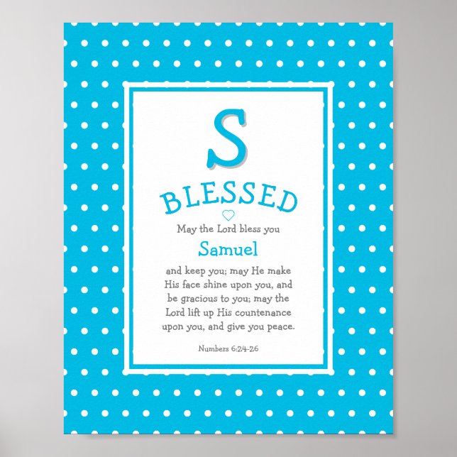 Light Blue Polka Dot Namn Baby Blessing Nursery Poster (Framsidan)