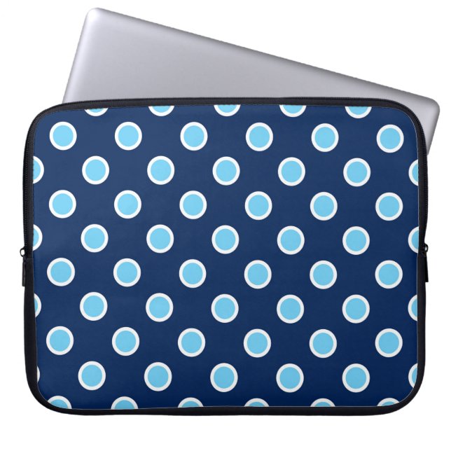Light Blue Polka dots på Mörk blått Laptop sleeve (Framsidan)