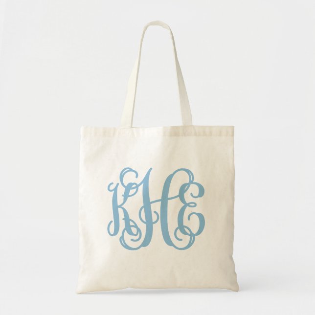 Light Blue Preppy Script Monogram - KHE Tygkasse (Framsidan)