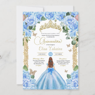 Light Blue Princess Dress Butterfly Quinceañera Inbjudningar