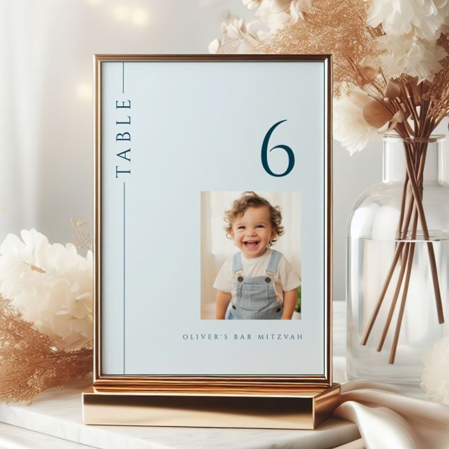 Light Blue Pub Mitzvah Bordsnummer med Photo (Skapare uppladdad)