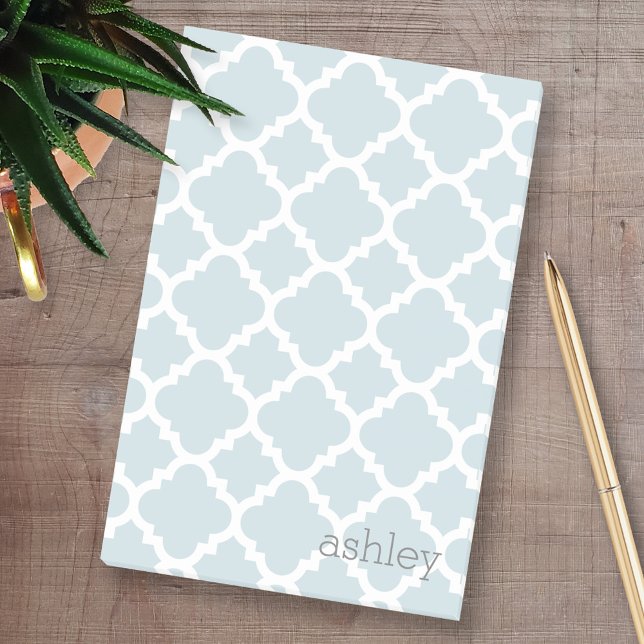 Light Blue Quatrefoil Mönster Personlig Namn Post-it Block (Custom Post-it Note Pads - Add your name and other text)