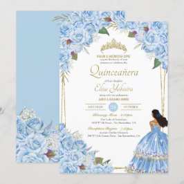 Light Blue Quinceanera Elegant Dress Ro Blommigt Inbjudningar