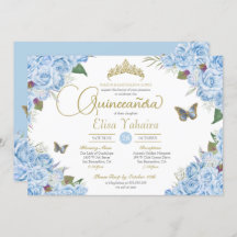 Light Blue Ro Blommigt Tiara Butterfly Quinceanera