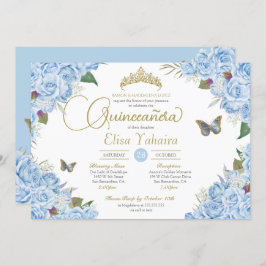 Light Blue Ro Blommigt Tiara Butterfly Quinceanera Inbjudningar
