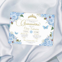 Light Blue Ro Blommigt Tiara Butterfly Quinceanera
