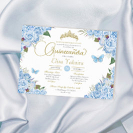 Light Blue Ro Blommigt Tiara Butterfly Quinceanera Inbjudningar