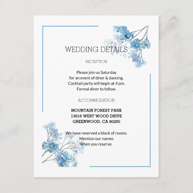 Light Blue Romantic Watercolor Floral Wedding  Tilläggskort (Framsida)