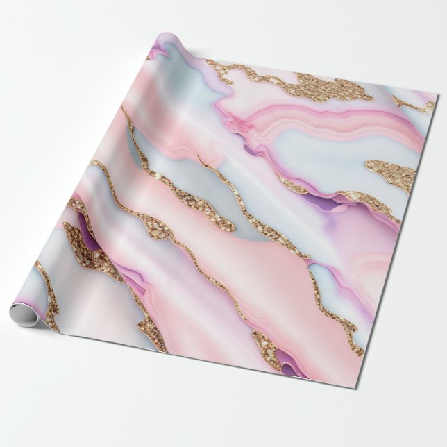 Light Blue Rosa Agate Marble Modern Collection Presentpapper (Utrullad)