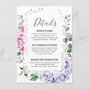 Light Blue Rosa Hydrangeas och Eucalyptus bröllop Tilläggskort