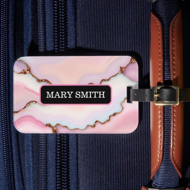 Light Blue Rosa Marble Agate Modern Collection Bagagebricka (Framsida Insitu 4)