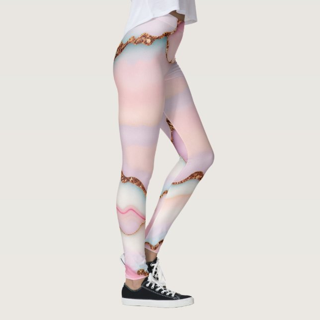 Light Blue Rosa Marble Agate Modern Collection Leggings (Höger)