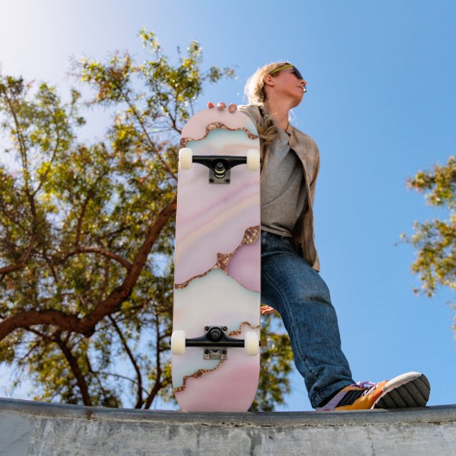 Light Blue Rosa Marble Agate Modern Collection Mini Skateboard Bräda 18,5 Cm (Utomhus 1)