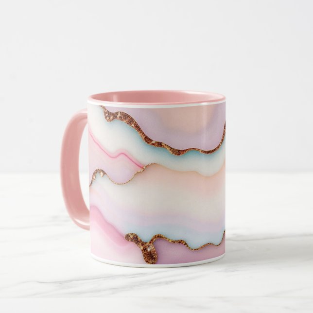 Light Blue Rosa Marble Agate Modern Collection Mugg (Framsida vänster)