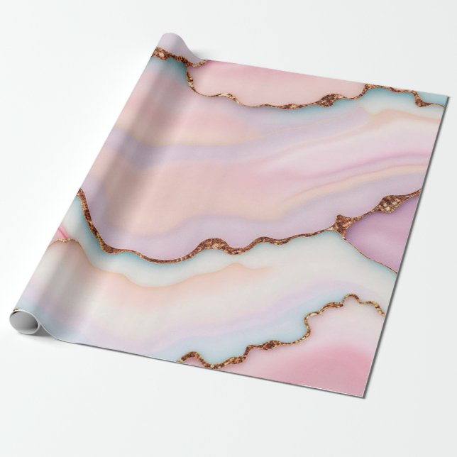 Light Blue Rosa Marble Agate Modern Collection Presentpapper (Utrullad)