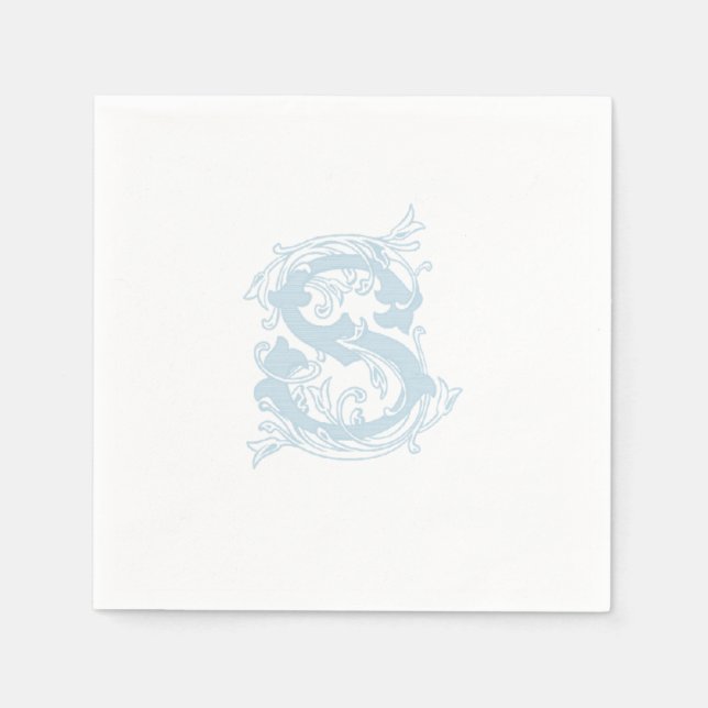 Light Blue ’S’ Monogram Cocktail Napkins Pappersservett (Framsidan)